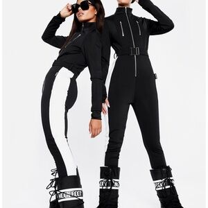 Missguided + Black and White Ski-Style Belted Jumpsuit